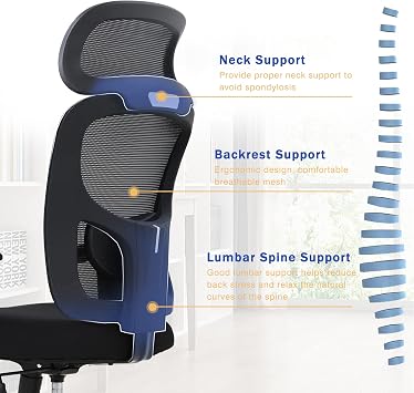 Big and Tall Office Chair Ergonomic Office Chair 400lbs Wide Seat Executive Desk Chair with Lumbar Support Adjustable Armrest Headrest High Back Mesh Computer Chair Rolling Swivel Task Chair(Black)