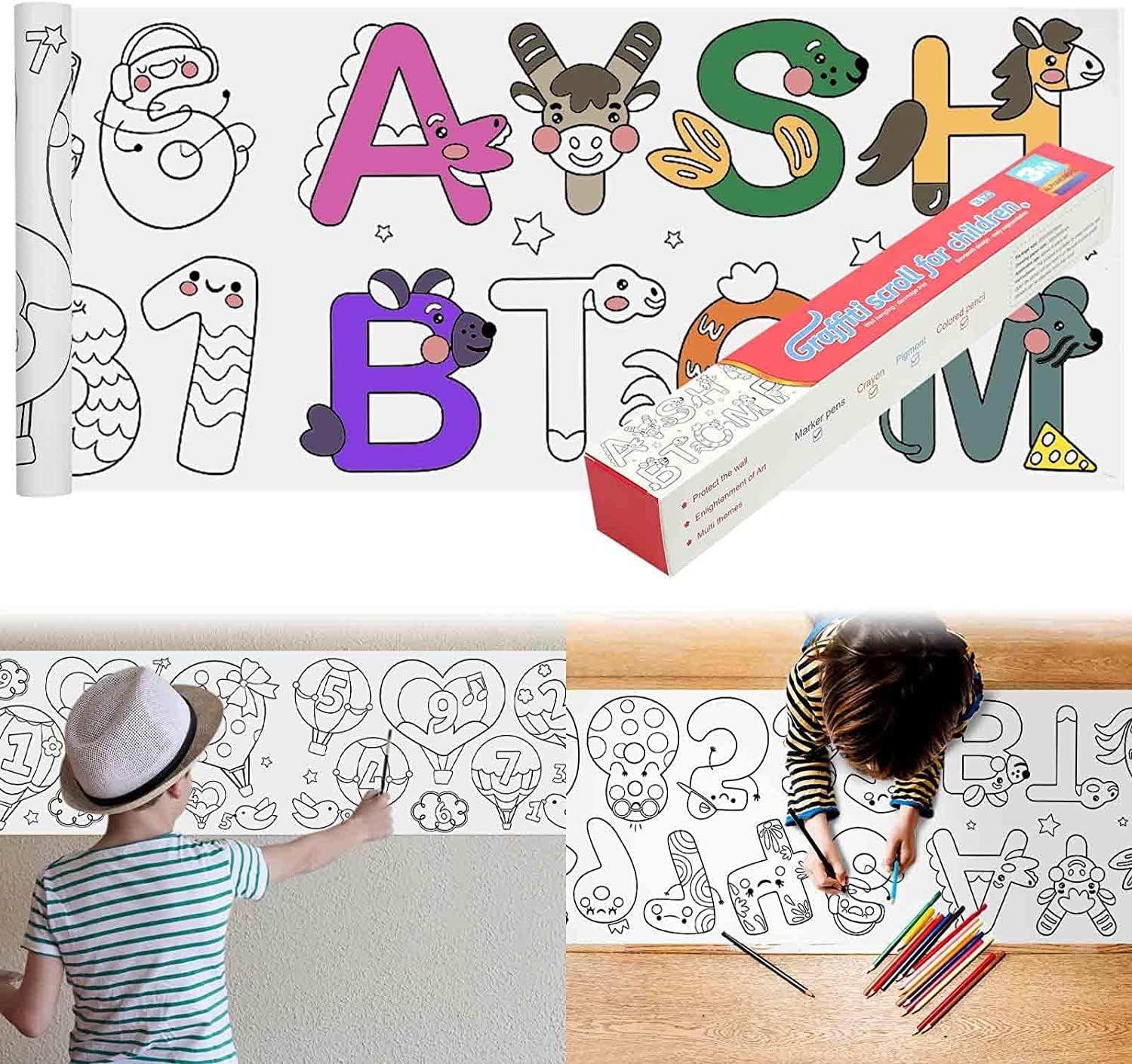 Scenty ® Drawing Paper Roll for Kids, 300 X 30 Cm Large Coloring Poster for Toddlers, Art Paper Crafts Coloring Tablecloth Ideal Gift for Class Home Birthday Party (Alpha-Numeric) (B0D39W2FK1) Amazon Price History, Amazon Price Tracker