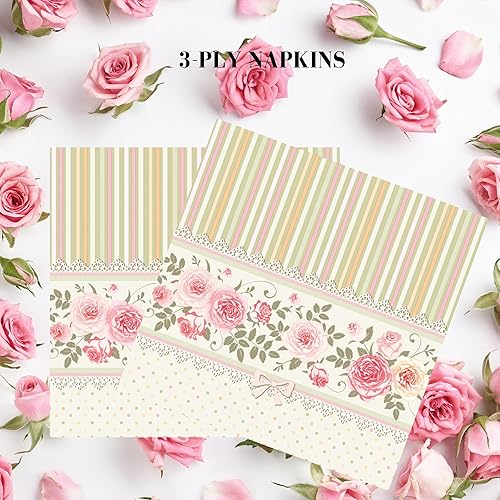 Miniatura 41 de Servilletas de papel de 20 unidades de 13 x 13 pulgadas, 3 capas con patrones estampados de rosas, servilletas de cóctel para arte, cena y fiesta