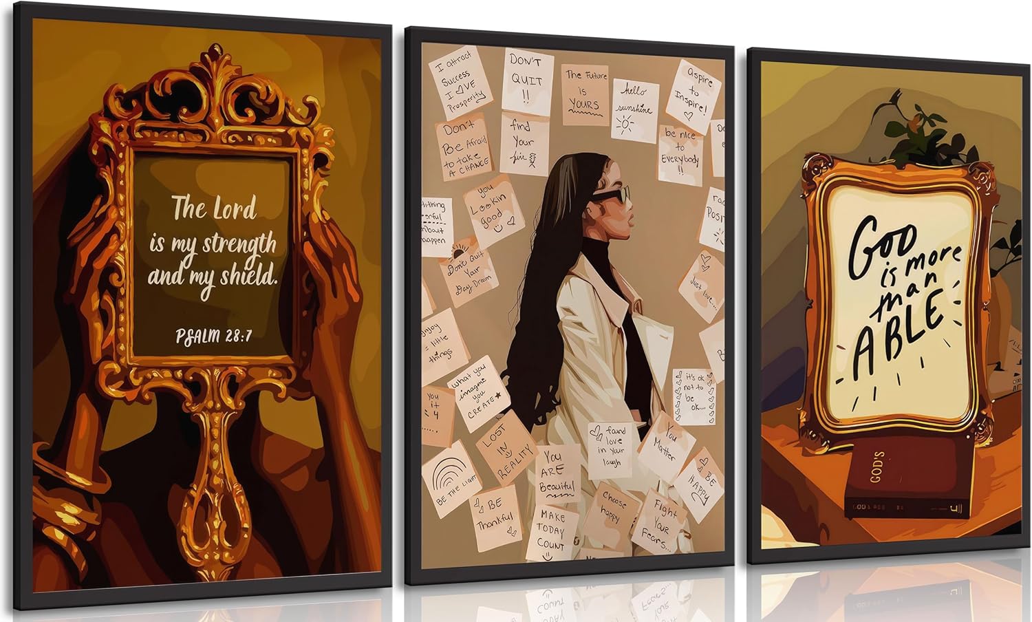 3Pcs Black Girl Canvas Wall Art African American Painting Picture Wall Decor Fashion Abstract Black Woman Poster Print Artwork Living Room Bedroom for Home Decoration 16x24in Unframed