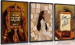 3Pcs Black Girl Canvas Wall Art African American Painting Picture Wall Decor Fashion Abstract Black Woman Poster Print Artwork Living Room Bedroom for Home Decoration 16x24in Unframed