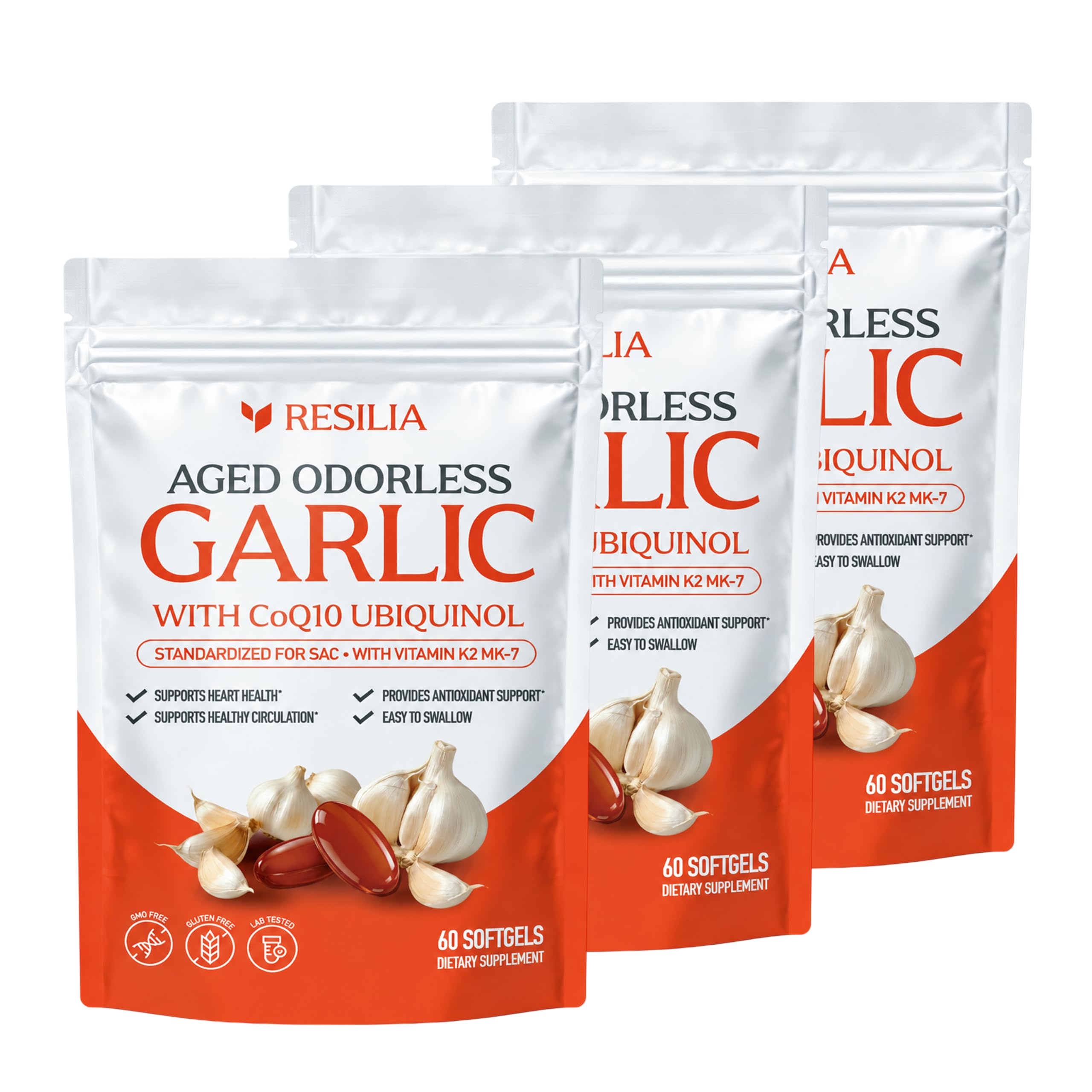 Resilia Odorless Aged Garlic Softgels (60 Count) | 1200mg Aged Garlic Per Serving | with CoQ10 Ubiquinol & Vitamin K2 (MK-7) | Dietary Supplement — Amazon image 8