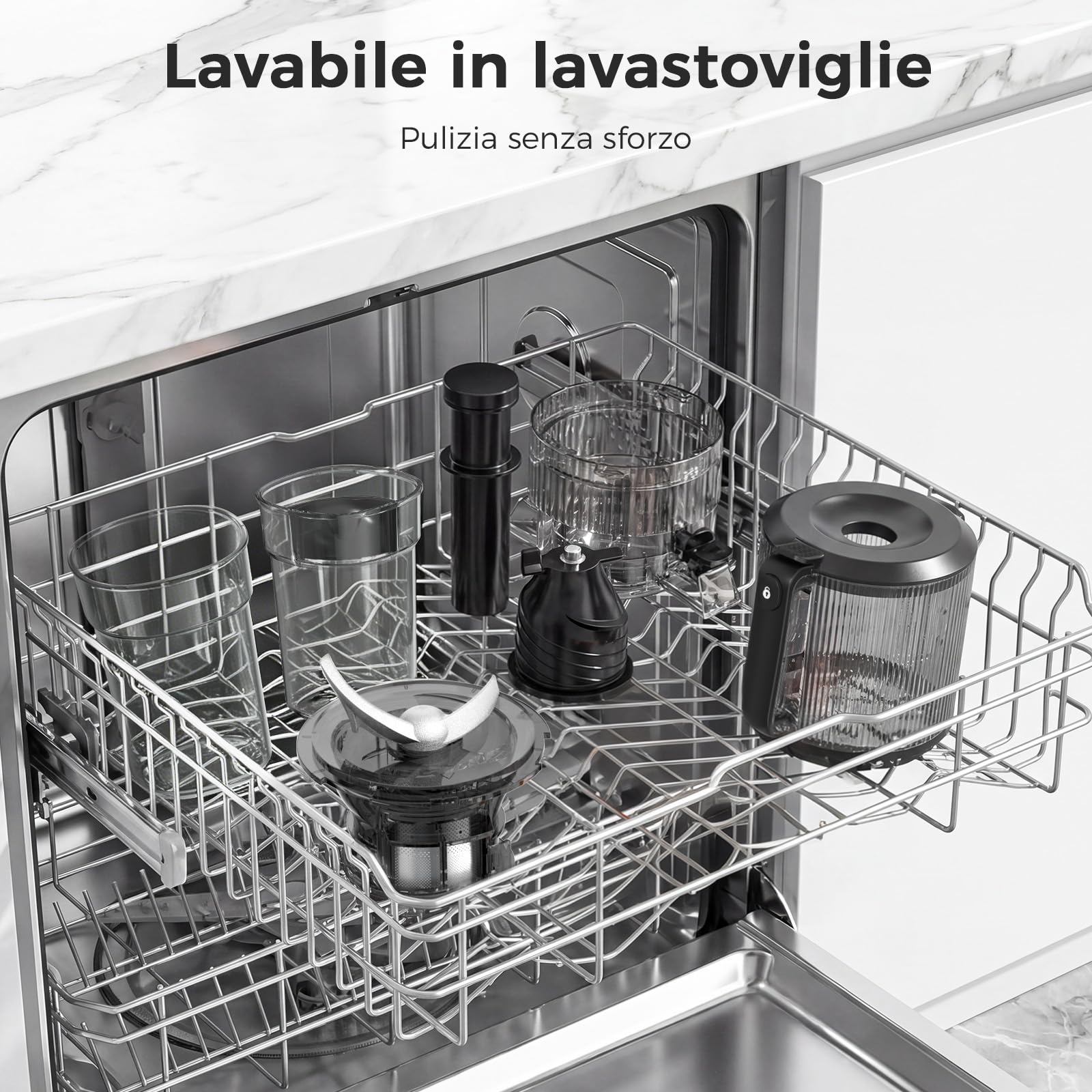 YASHE Estrattore di Succo a Freddo 600W, Bocca Extra Large 152 mm per Frutta e Verdura Intera, 3-in-1 per Succo, Sorbet e Latte Vegetale, Funzione Inversa, Senza BPA, Lavabile in Lavastoviglie