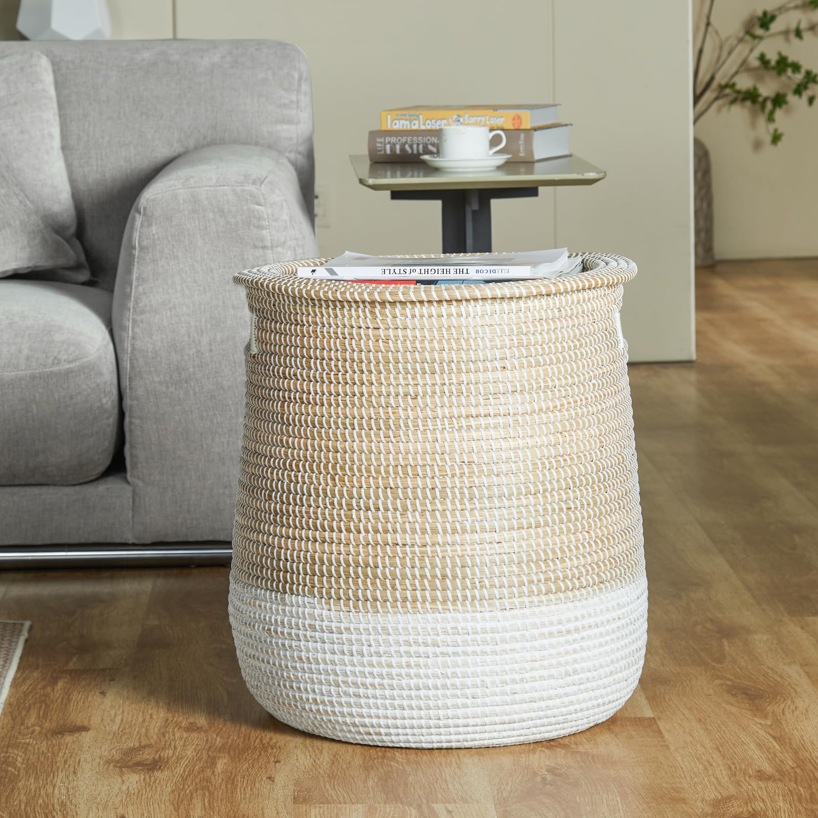 Runder Wäschekorb aus Seegras mit Deckel, 2-teiliges Set – Umweltfreundlicher Aufbewahrungskorb für Kleidung, Spielzeug und mehr – Natürliches Flechtdesign für Zuhause, Schlafzimmer, Badezimmer