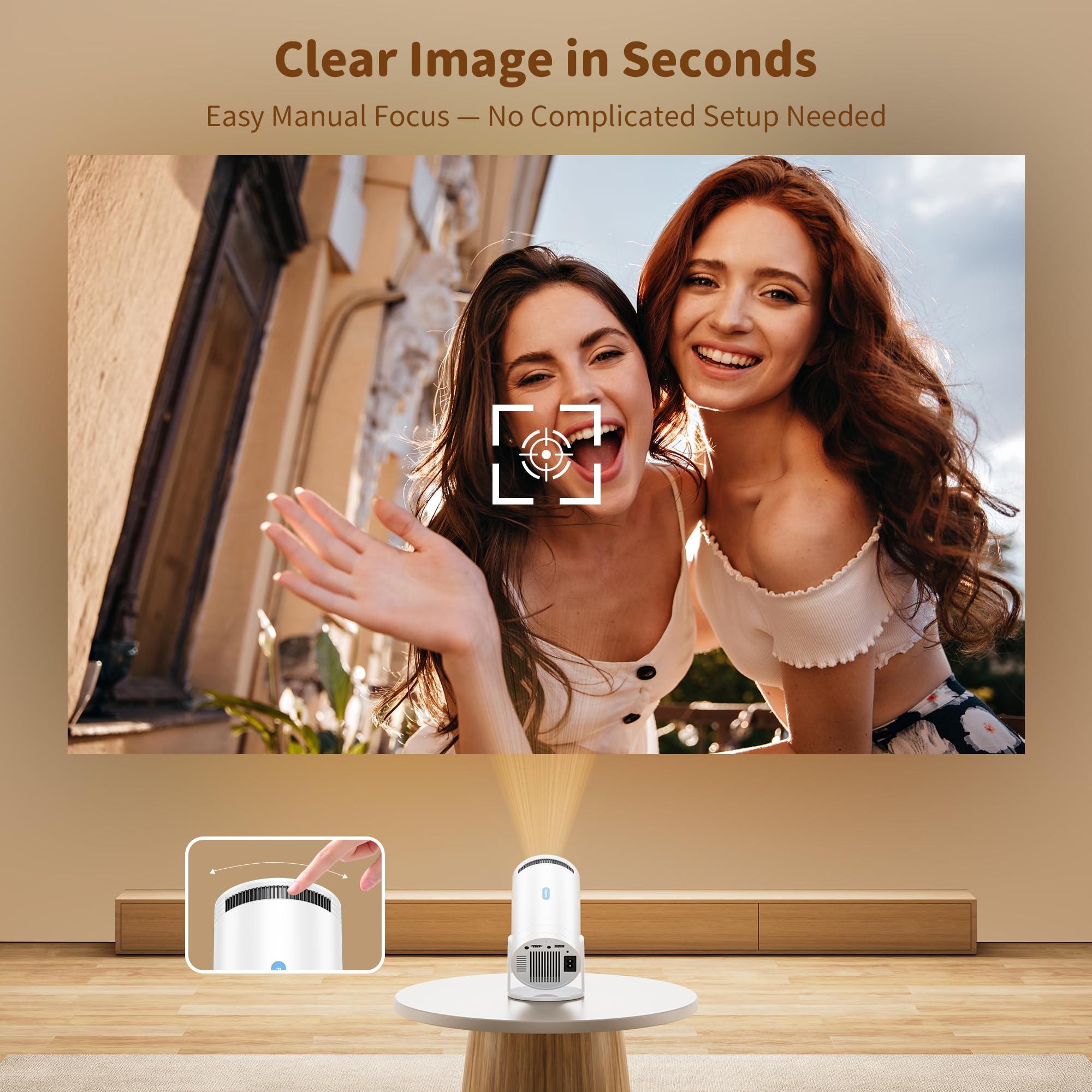 Mini proiettore, proiettore portatile nativo 1080P con custodia per il trasporto, supporto 4K, proiettore per film all'aperto girevole a 270°, proiettore home theater compatibile con telefono/TV Stick