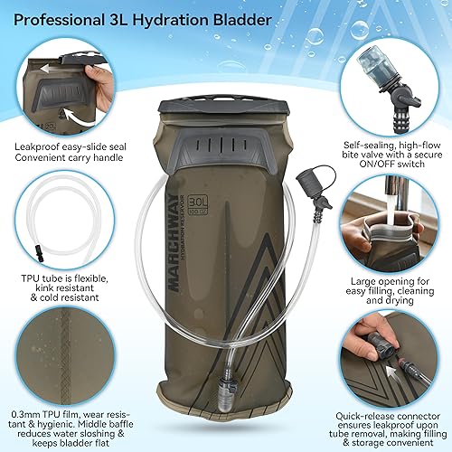 Miniatura 6 de MARCHWAY Mochila de hidratación ultraligera con vejiga de agua de TPU de 3 litros, elegante mochila de día de alta capacidad para ciclismo,
