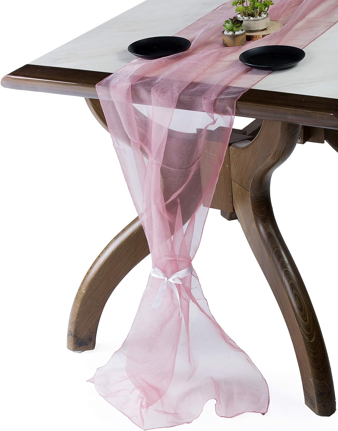 MDS Pack of 10 Wedding 27 x 120 inches Long Sheer Organza Table Runner for Wedding Banquets Decorations Birthday Parties, Engagements, Rustic Boho for 10Ft Table Runners - Dusty Pink