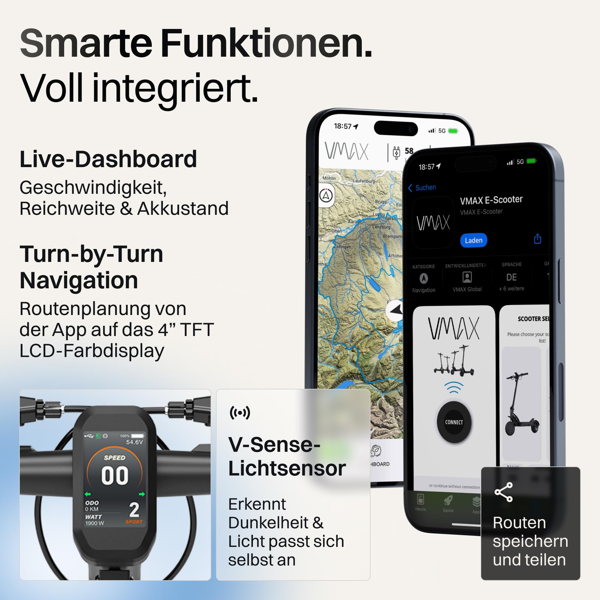VMAX E-Scooter New VX2 Hub, Bis zu 90 km Reichweite