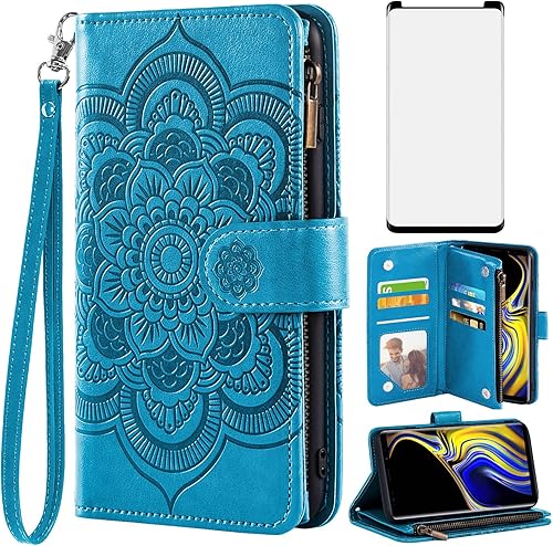 Asuwish Funda tipo cartera compatible con Samsung Galaxy Note 9 y protector de pantalla de vidrio templado, funda de piel con tapa para teléfono Asuwish Funda tipo cartera compatible con Samsung Galaxy Note 9 y protector de pantalla de vidrio templado, funda de piel con tapa para teléfono