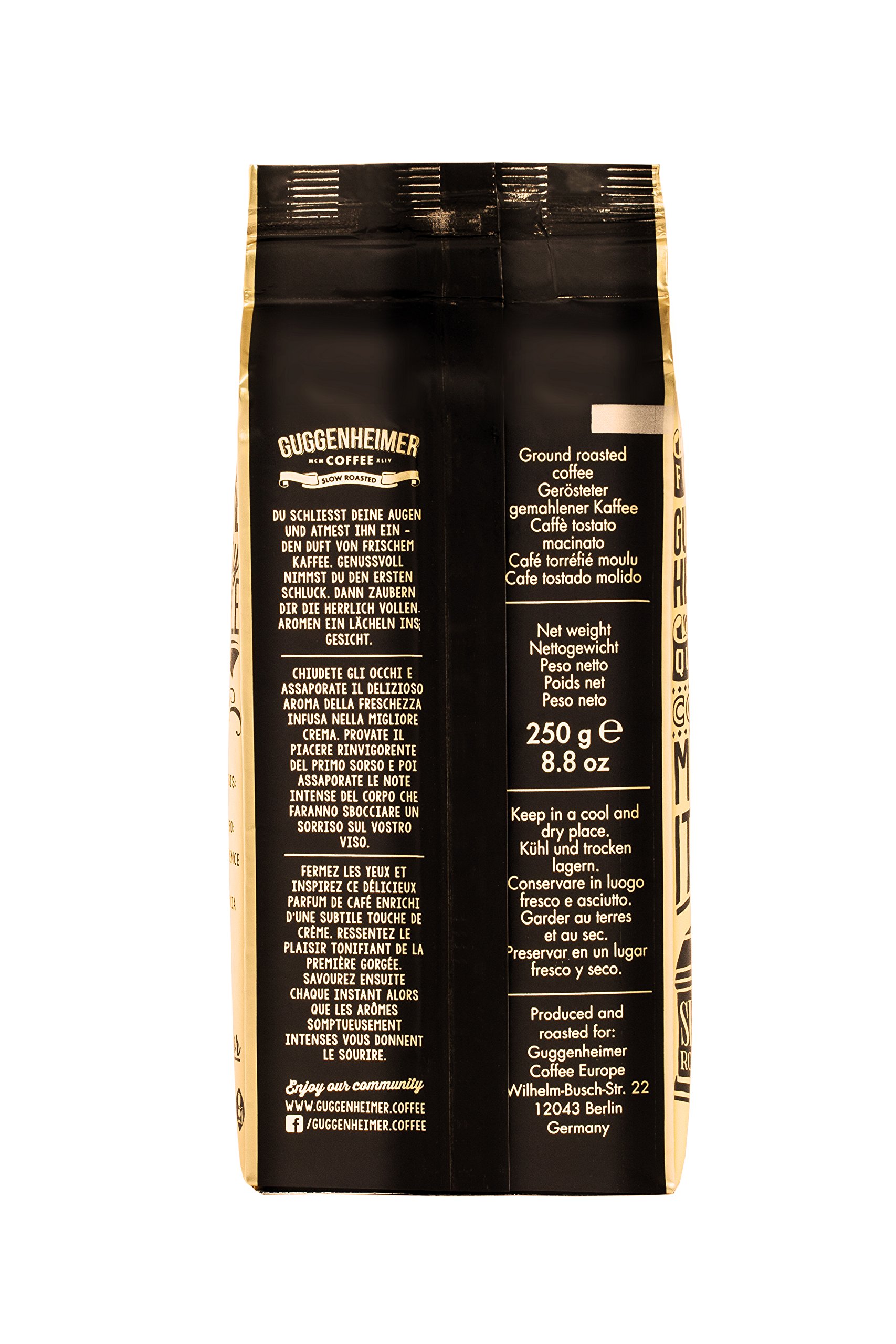 GUGGENHEIMER COFFEE Supreme Kaffee gemahlen 5 kg (20x250g) säurearm | Aromatisch, vollmundig, nicht bitter, wenig Säure – ideal für Espressokocher.
