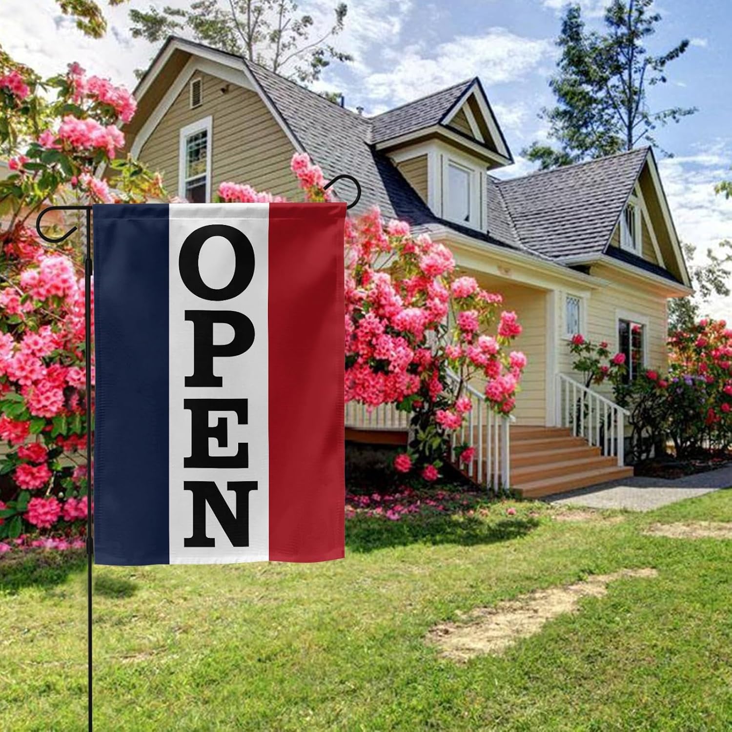Large Garden Flag 36"x60" Double Sided Holiday Seasonal Open USA Flag Red Navy Flags for Outside Yard Holiday Festivities Decoration