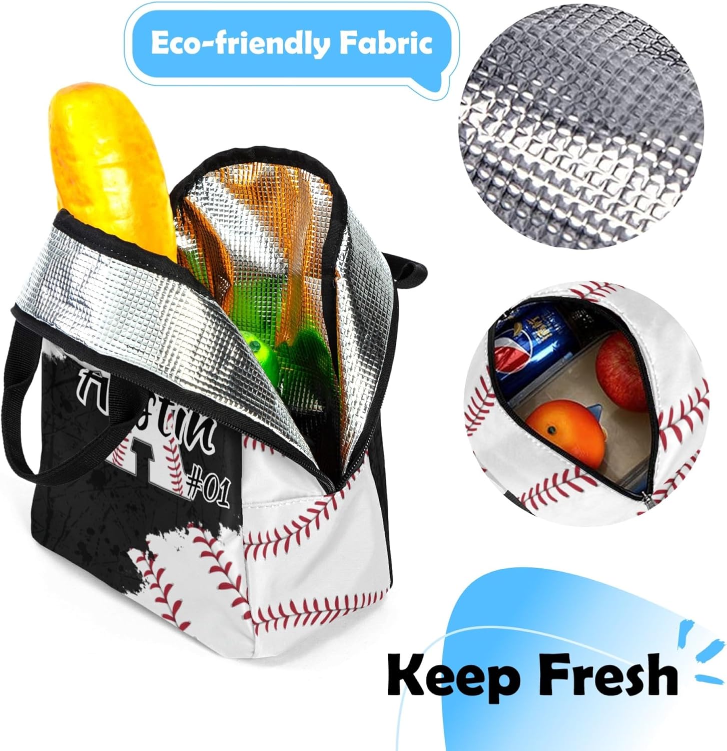 Boys Backpack and Lunch Box Set Gifts - Baseball Backpacks for Kids - Personalized Initial Bookbag with Name - 17 Inch Sports Theme School Bag for Elementary, Middle School