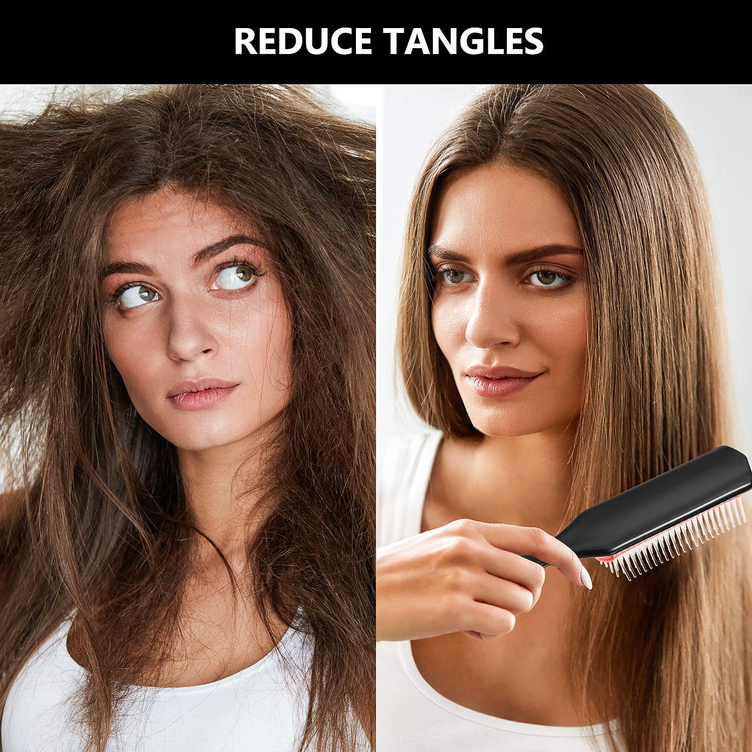 2 Pieces 9-Row Cushion Nylon Bristle Styling Brush 9-Row Curly Hair Detangling Brush and 5-Row Travel Hair Brush for Separating, Shaping, Defining Curls, Blow-Drying, Styling, Detangling (Red)