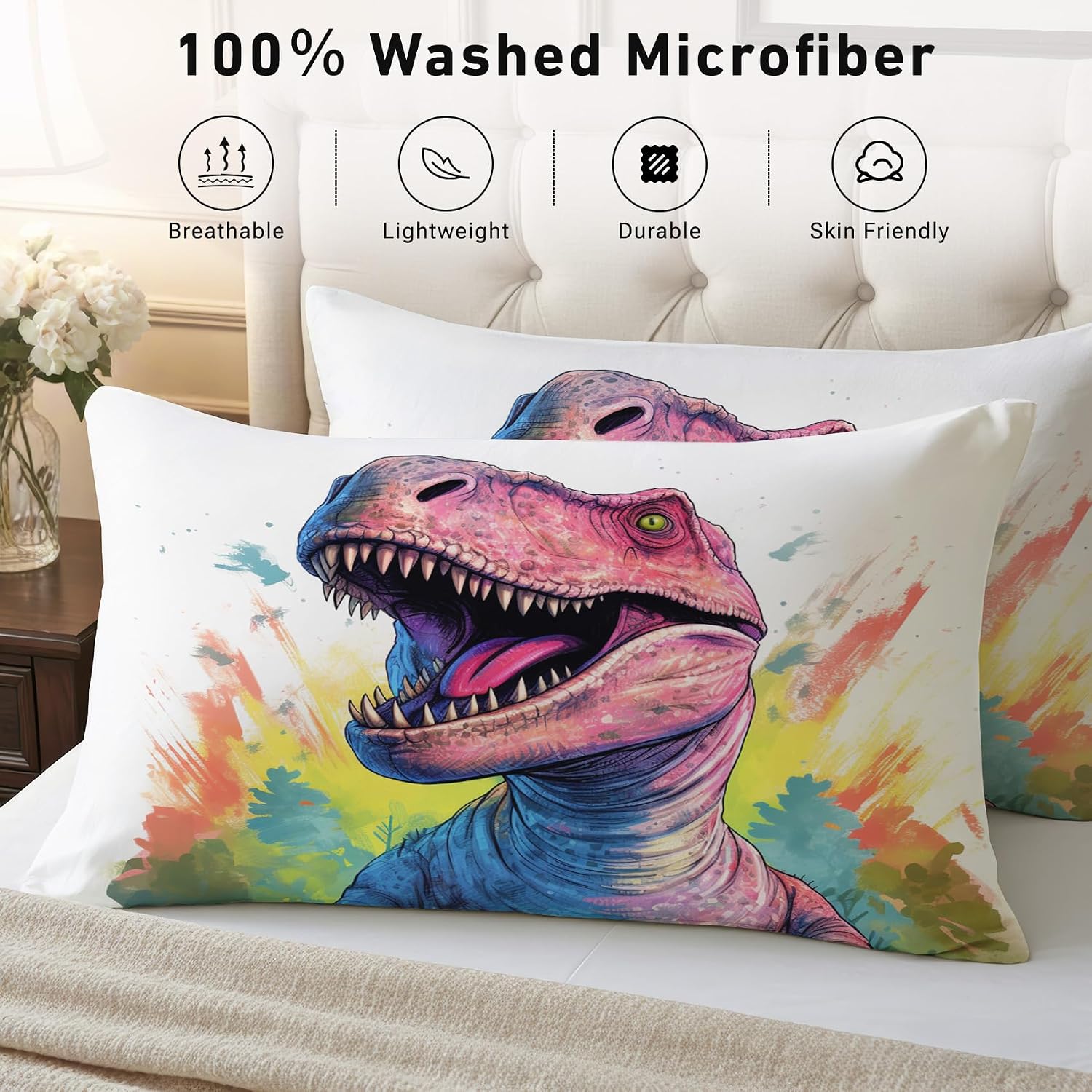 Dinosaur Decor for Bedroom, Cool Dino Boys Kids Sheets California King Bed Sheet Set, Soft Microfiber Deep Pocket Wrinkle Free Bedding Sheets & Pillowcases, 3D Dinosaur Gifts