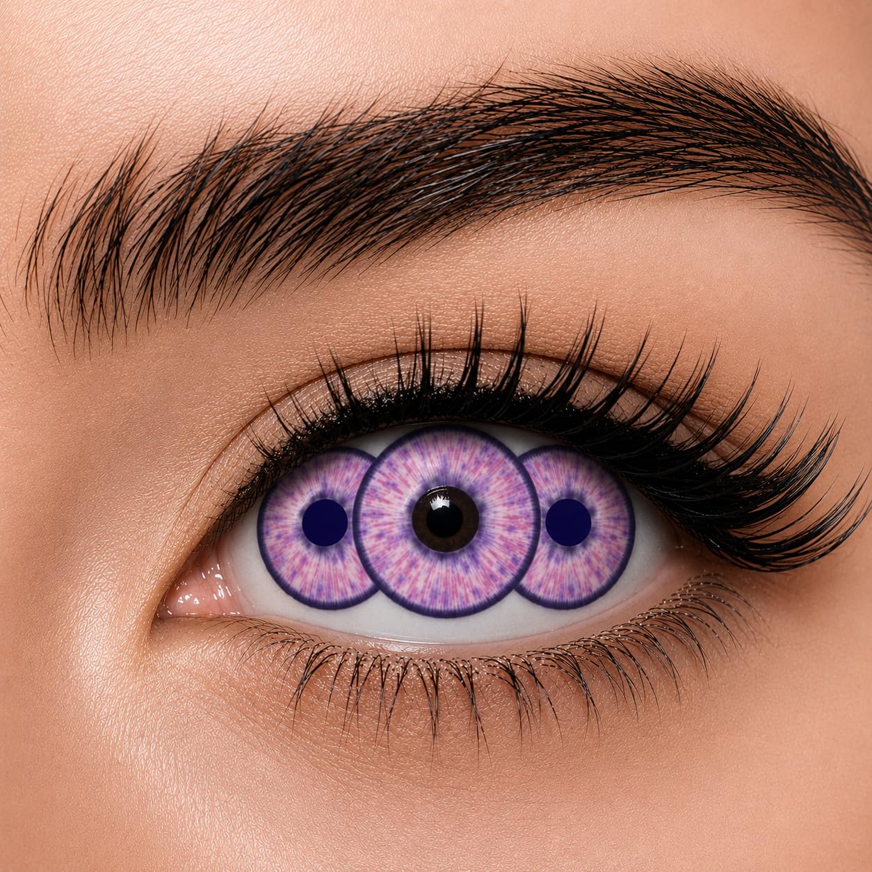 Soczewka kontaktowa twardowkowa - Pink Zombie - Triple Iris - Bez mocy - Do uzytku przez 1 rok - 1 para 2 soczewek - COSPLAY - HALLOWEEN