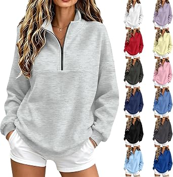 Quarter Zip Pullover Women Collared Fleece Oversized Sweatshirt