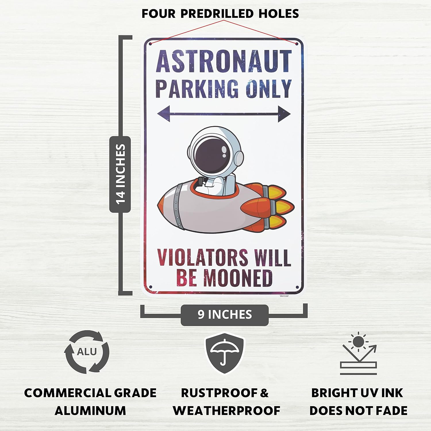 Venicor Astronaut Sign - Aluminum, 9 x 14 inches, Outer Space Decor For Kids Bedroom - Astronaut Space Party Decoration Supplies Stuff image 2