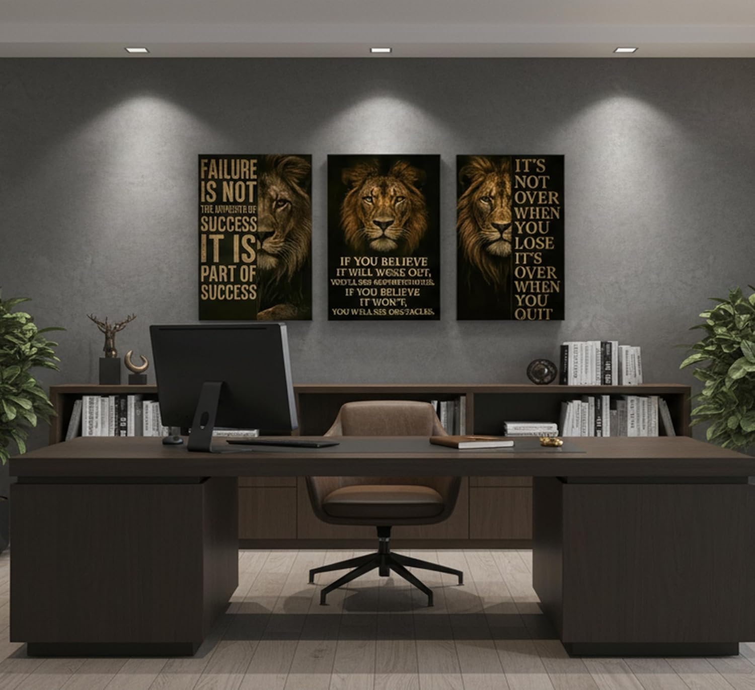 3Pcs Inspirational Lion Office Canvas Wall Art Inspiring Motivational Quotes Animal Painting Picture Wall Decor Poster Print Artwork for Bedroom Man Cave Study Home Decoration