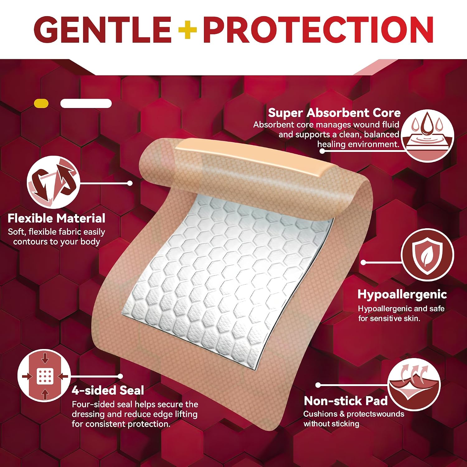 FRESINIDER Silicone Foam Dressing with Adhesive Border – Wound Dressing Bandage – Silicone Foam Pad – Pack of 10 – 4 x 4 Inches Large Waterproof Bandages – Self Adhesive Wound Care and Dressings