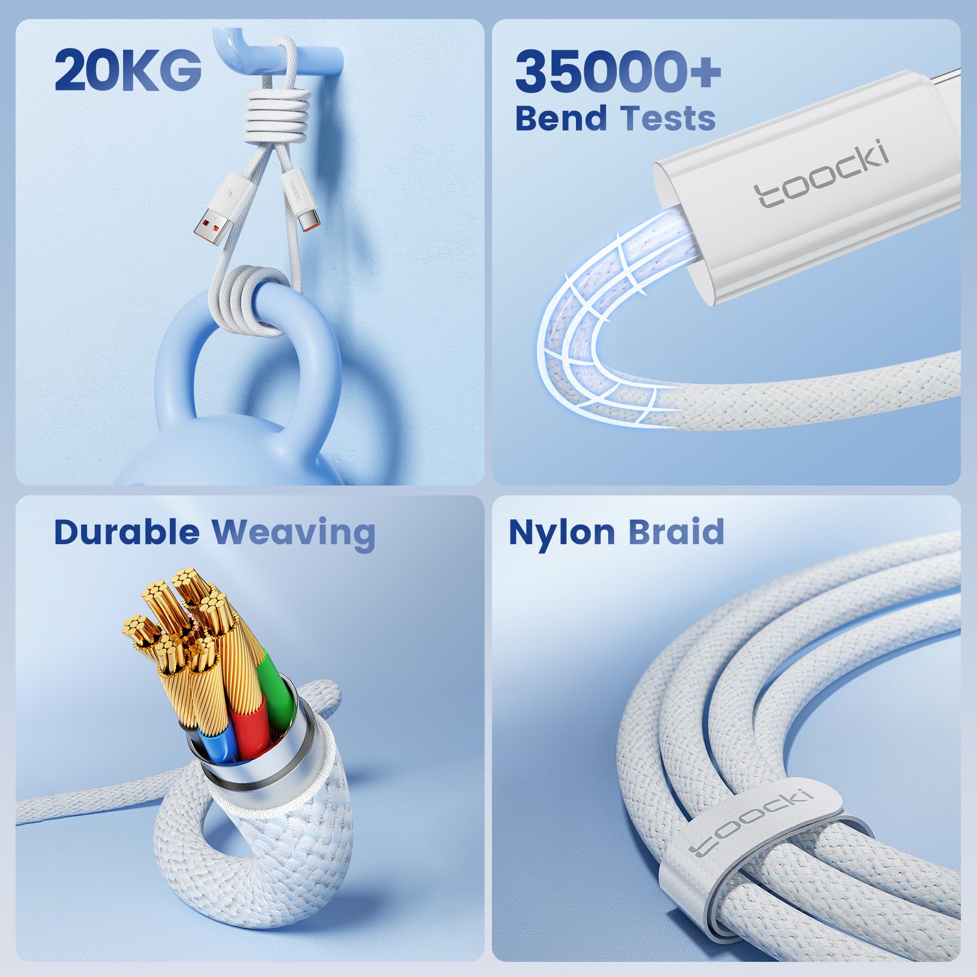 toocki kabel USB C, [2 sztuki 2 m] kabel USB C do ładowania, nylonowy kabel do szybkiego ładowania iPhone 16 15 Pro Max, Samsung S24 S23 Note 10, Huawei P60