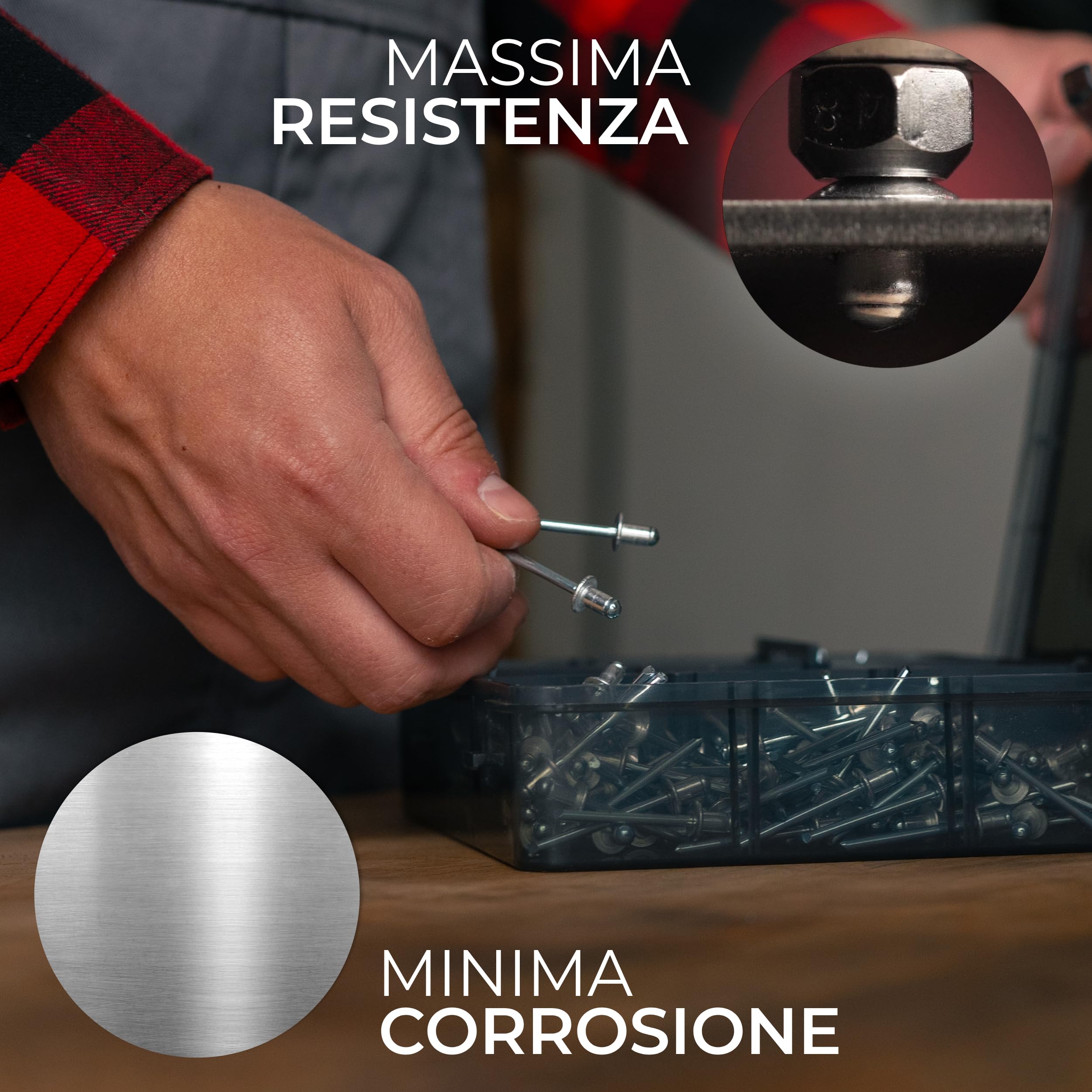 KLRStec Set Rivetti Ciechi 500pz Assortimento Alluminio Acciaio 2,4 3,2 4,0 4,8 mm