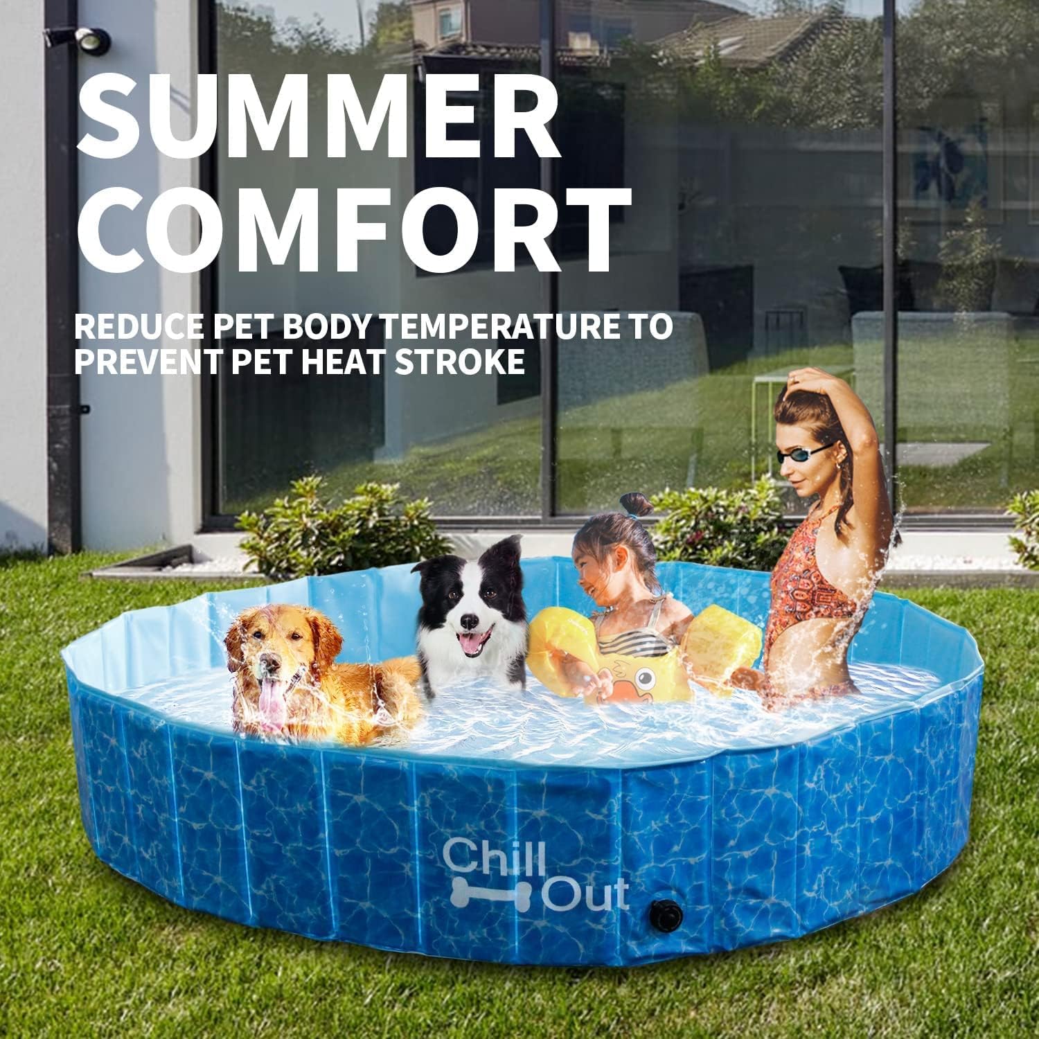 Onе-Dау Sаlе: Uр tо 40% оƒƒ ALL FOR PAWS Dog Swimming Pool Foldable Pool Dog Tub Outdoor Pool with MDF Board Inside and Anti-Skid Inner Layer Suitable for Dog Cat Pet and Kiddie