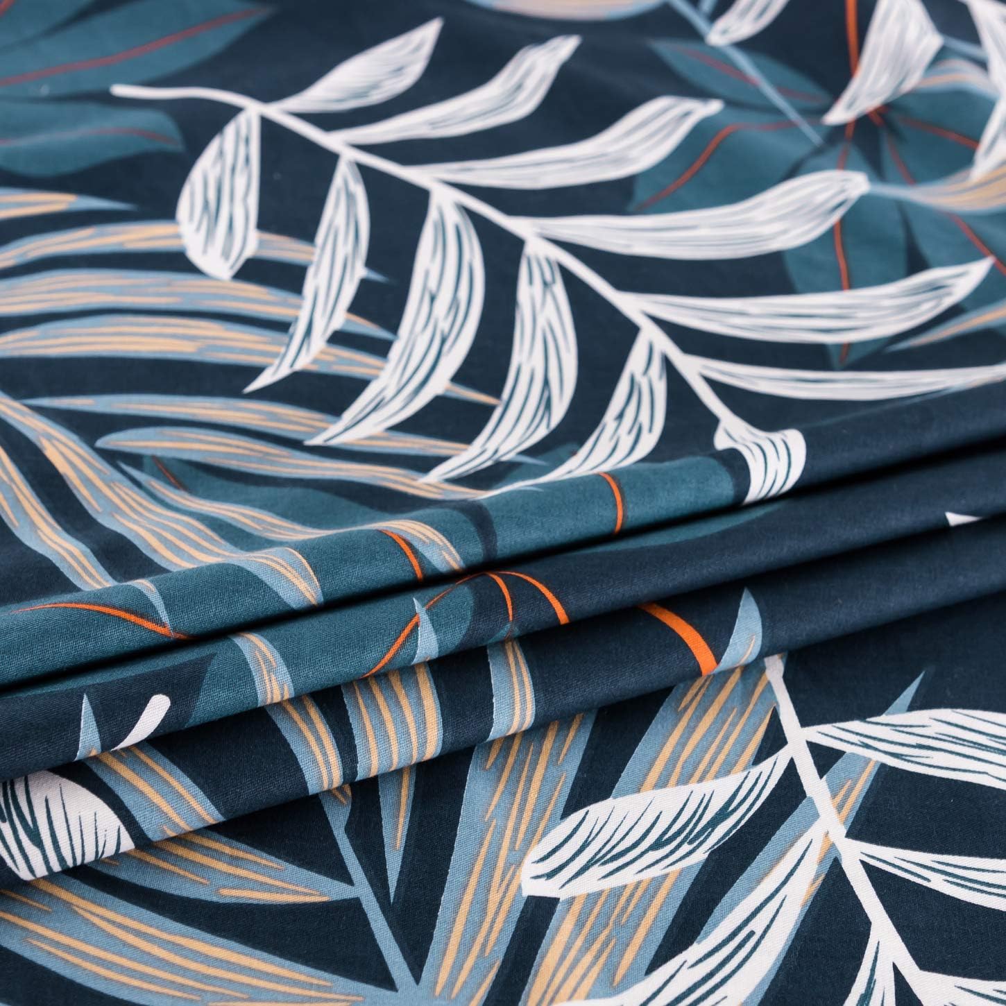 YuHeGuoJi Blue Tropical Duvet Cover Queen 100% Cotton 3 Pcs Set 1 Hawaiian Botanical Duvet Cover with Zipper Ties 2 Pillowcases Modern Farmhouse Coastal White Palm Leaves Bedding Set Soft - Image 5