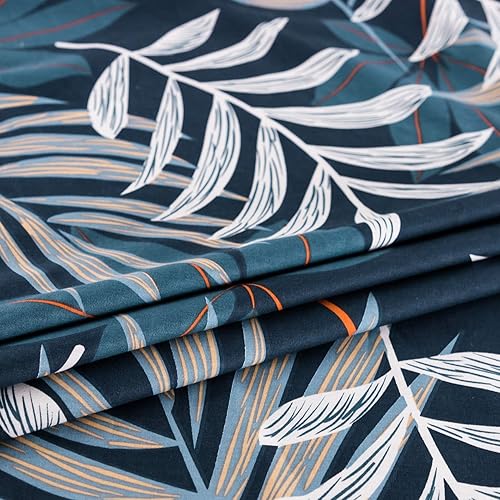 Miniatura 5 de YuHeGuoJi Juego de funda de edredón tropical azul, tamaño Queen, 100% algodón, 3 piezas, 1 funda de edredón botánica hawaiana con cremallera y