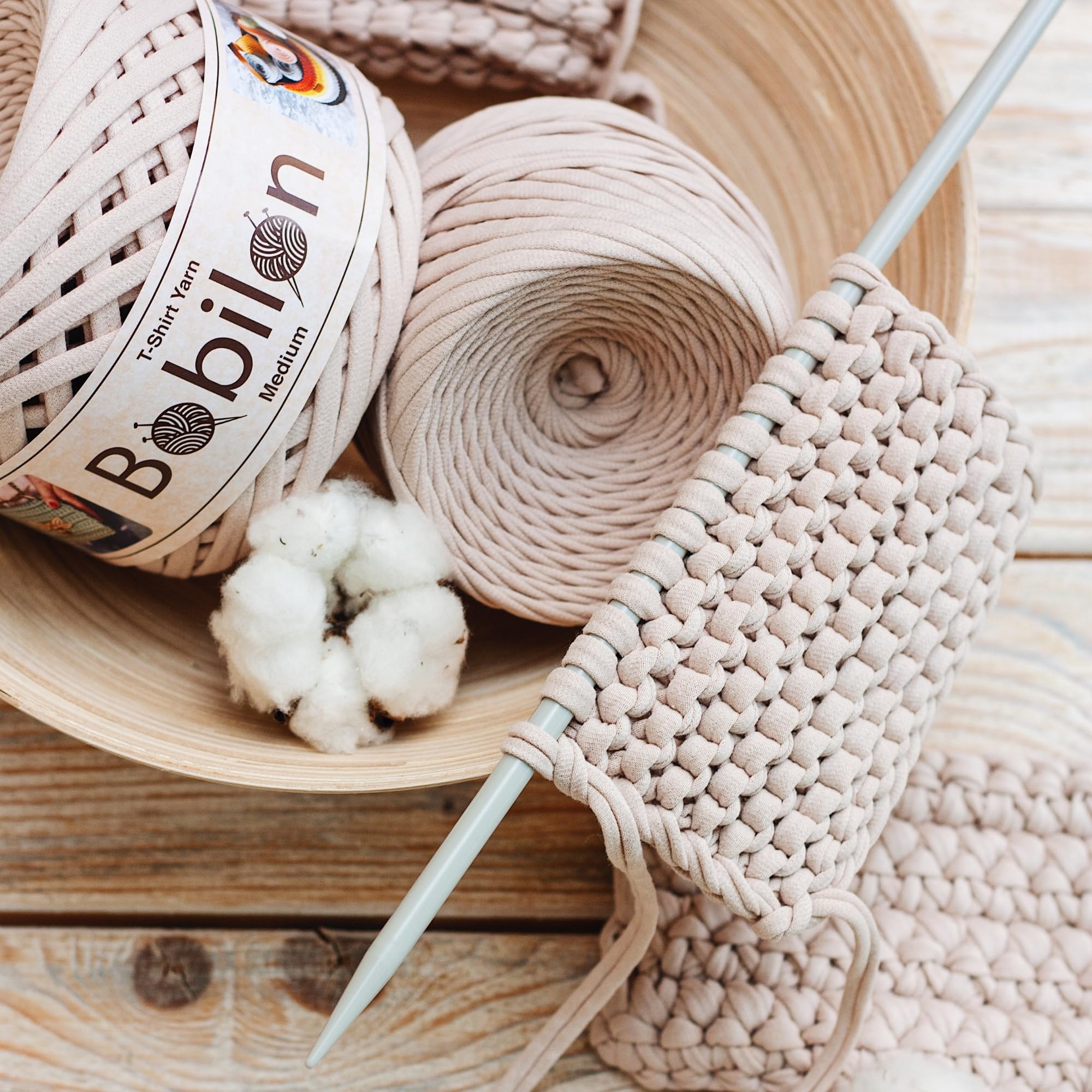Bobilon T-Shirt Yarn Fettuccini Zpagetti Style - 100% Cotton, 8mm Thick, Ivory - 110 Yds / 100 M, 8 mm - Image 4