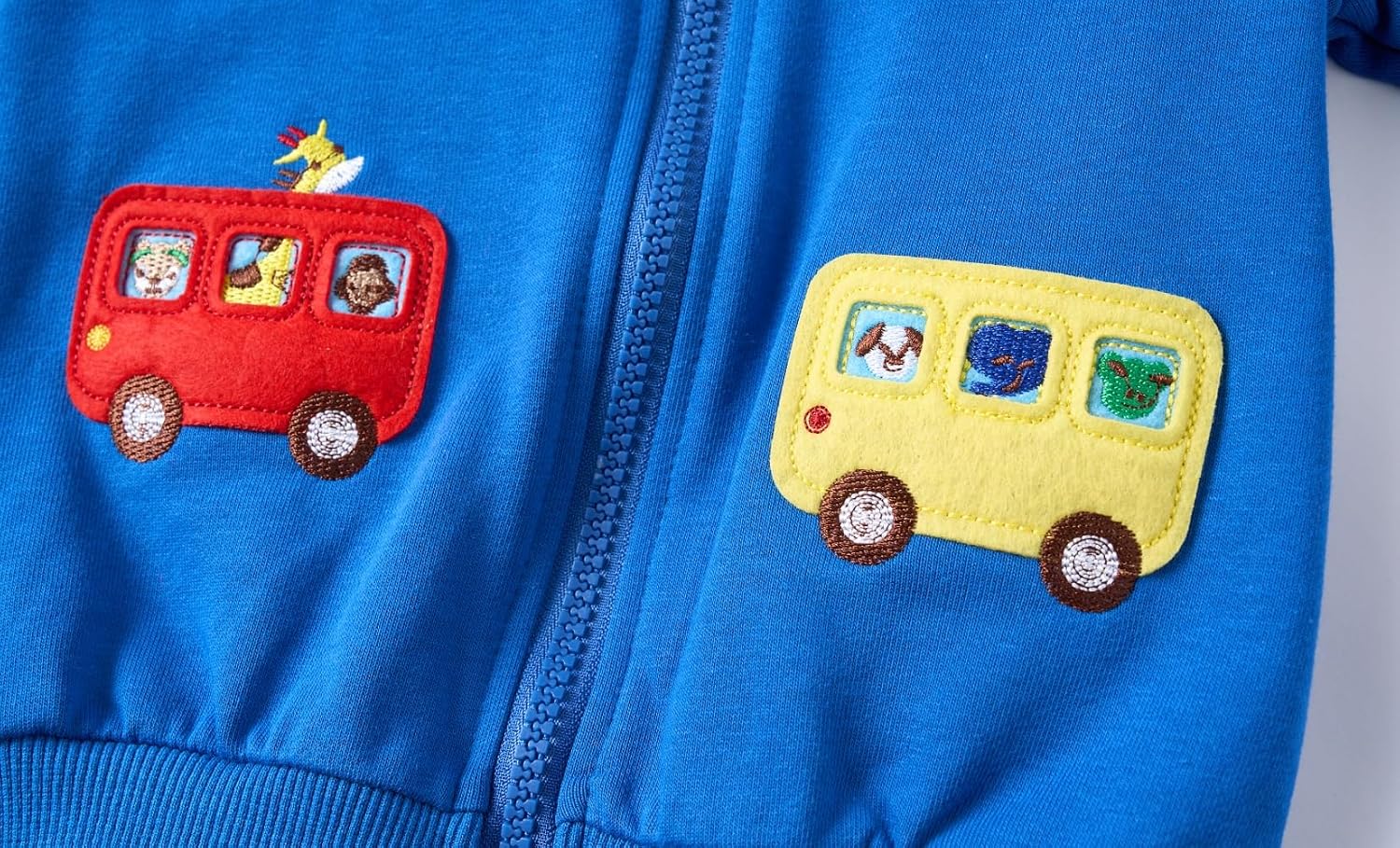 Mud Kingdom Boy Zip-Up Jackets With Long Sleeve Cute Bus Appliques Soft Cotton 2T-Size 6
