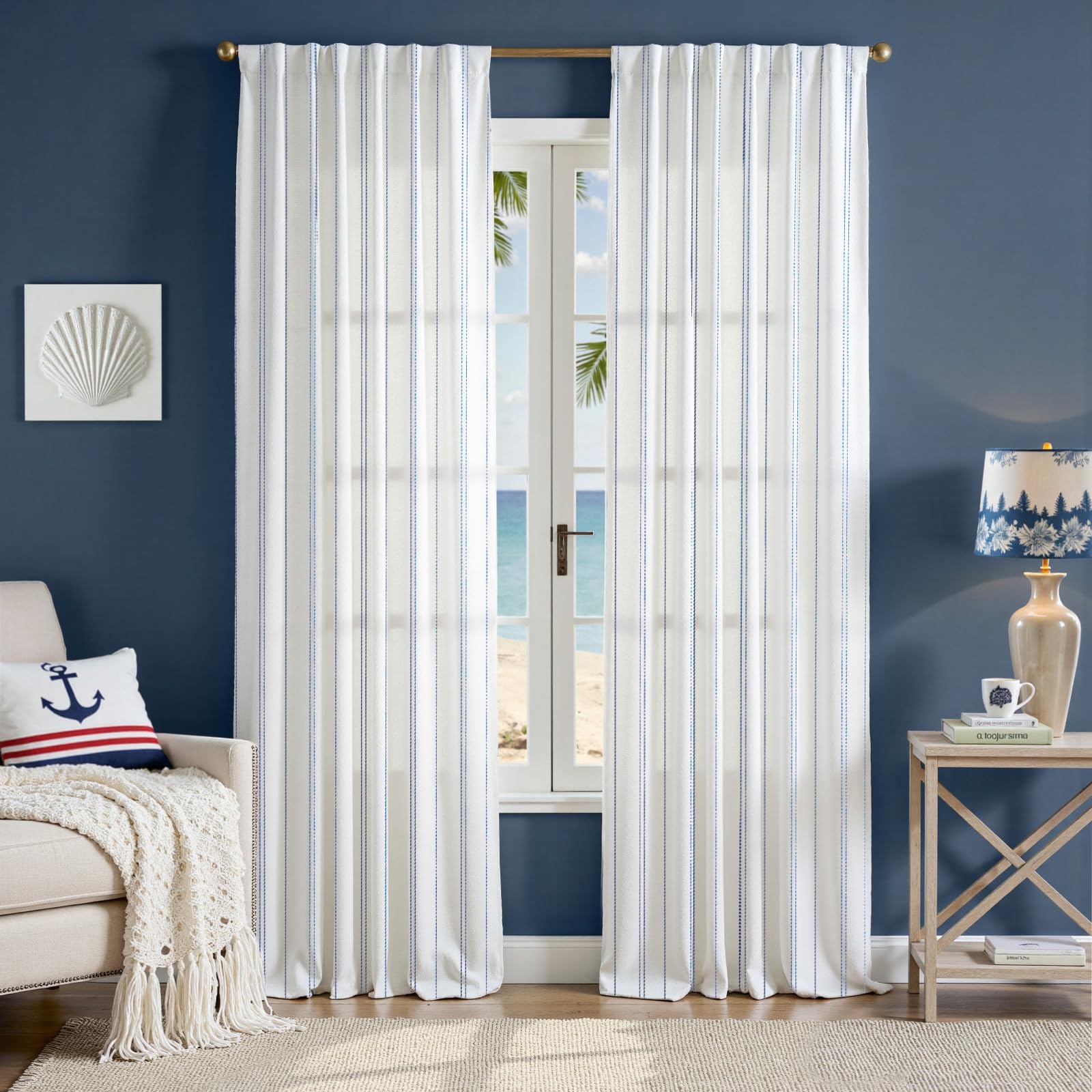 Amazon.com: jinchan Blue and White Striped Curtains 108 Inch