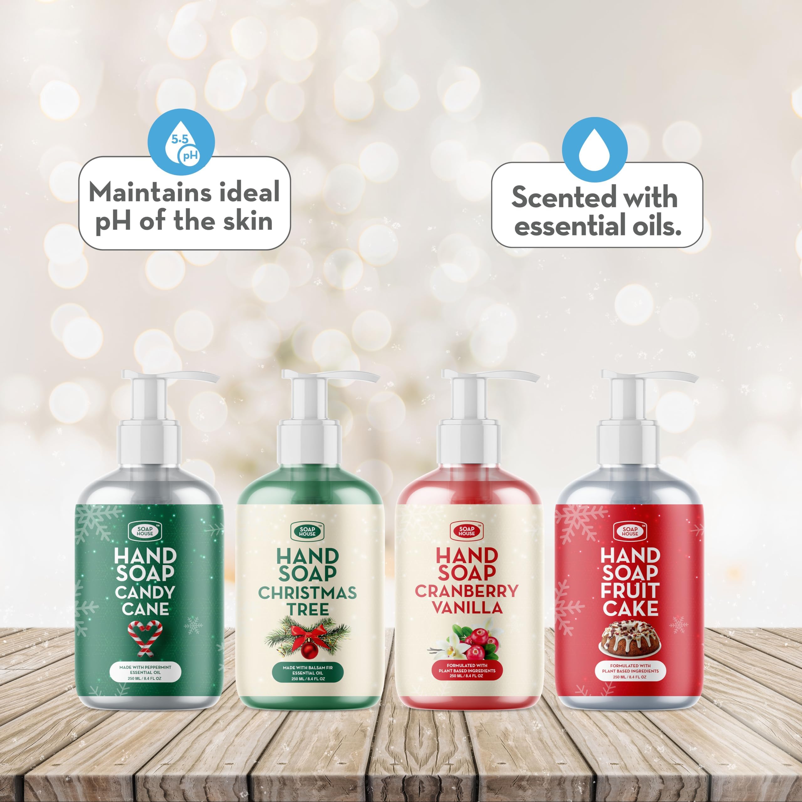 Soap House Hand Soap | Christmas Collection | Made With Real Essential Oils | 4 x 250ml
