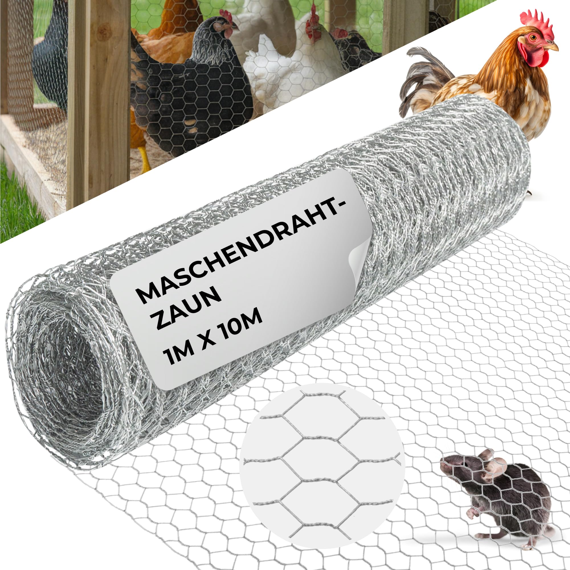STREND PRO Maschendrahtzaun | Verzinkt | 1m x 10m | 0,7 mm, 16mm HEX | Kaninchendraht, Hasendraht, Volierendraht für Garten & Tierhaltung | Hasengitter, Hühnerzaun, Gartenzaun