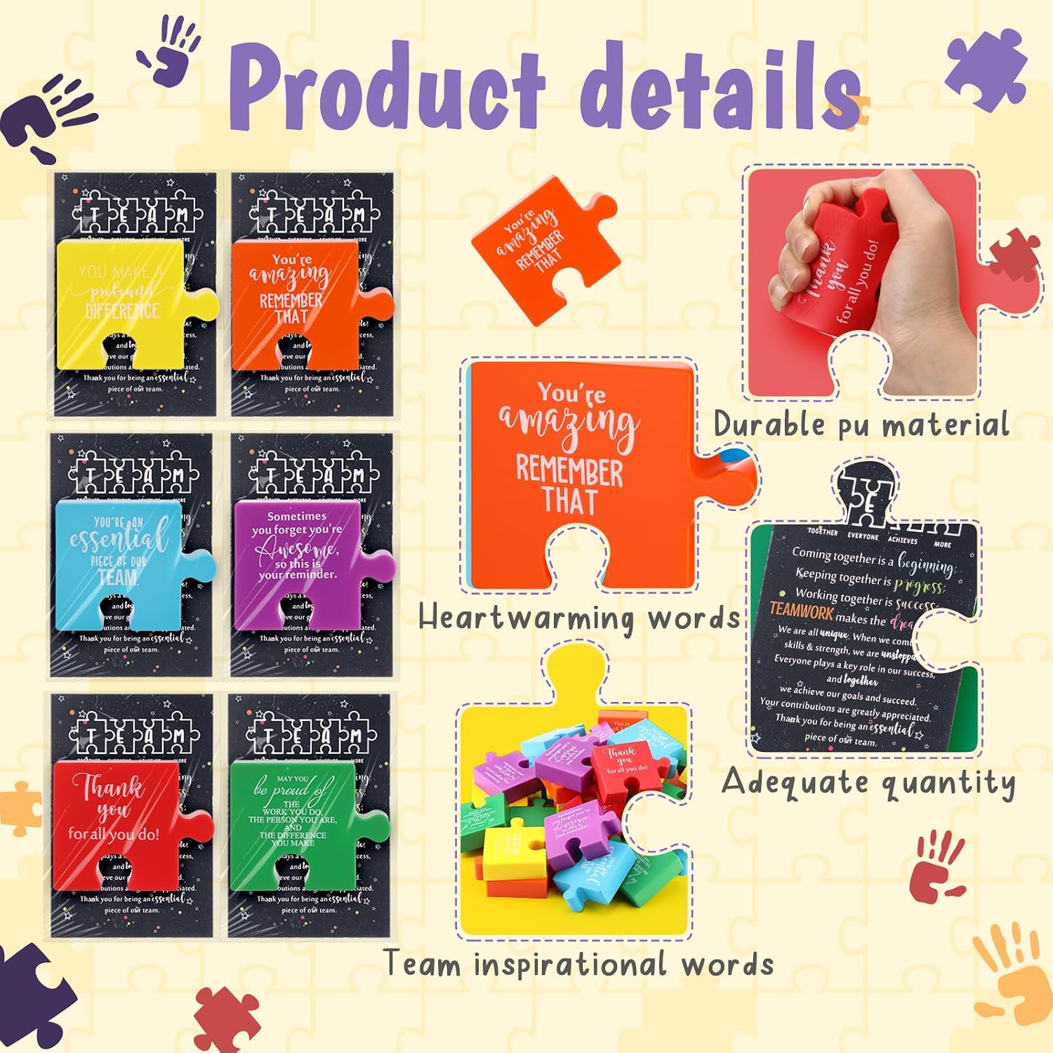 Hollowfly 24 Pcs End of Year Teacher Appreciation Gifts Inspirational Puzzle Piece Stress Balls Bulk with Thank You Card Organza Bag Team Appreciation Gift for Office Coworker Employee Staff