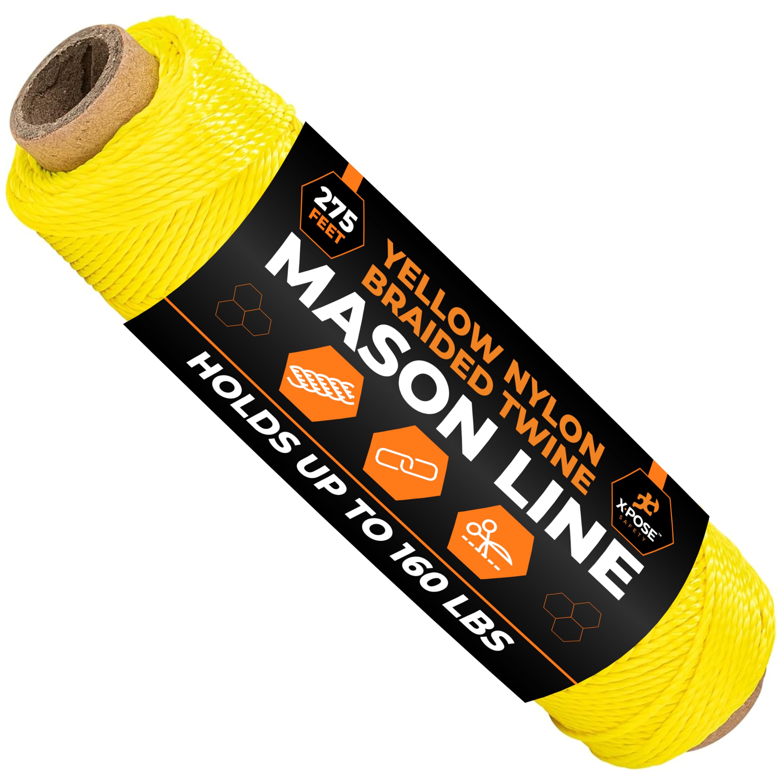 Xpose Safety Yellow Mason Line String – #18 Braided Nylon Twine – 275 Ft Durable Construction Line for Masonry Tools, String Level, Landscaping, and