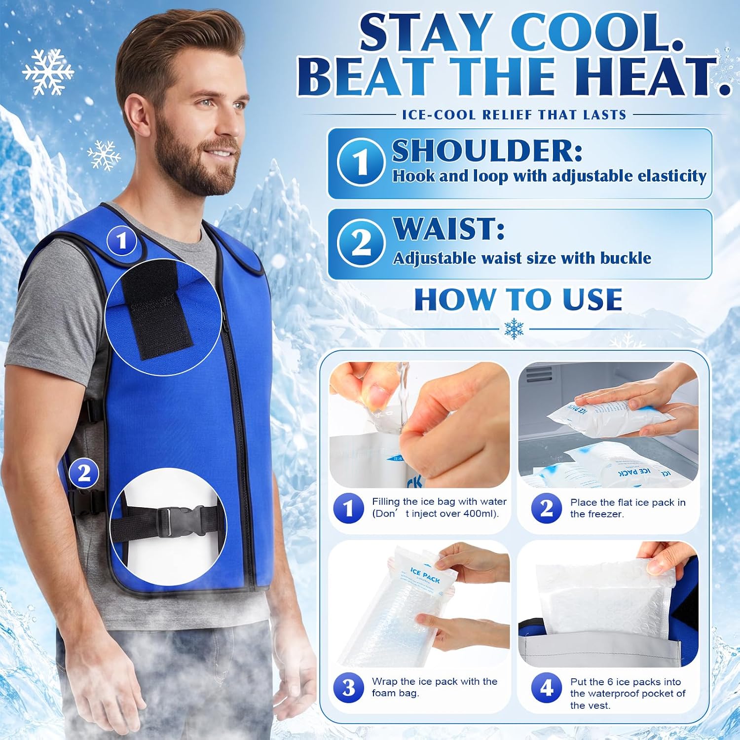 Shinymoon 23 Pcs Summer Cooling Vest with Ice Packs Cooling Hoodie Towel Neck Wraps with Button for Neck and Body Cool Face AdjustableClothing for Men Women for Hot Weather Sport Work out