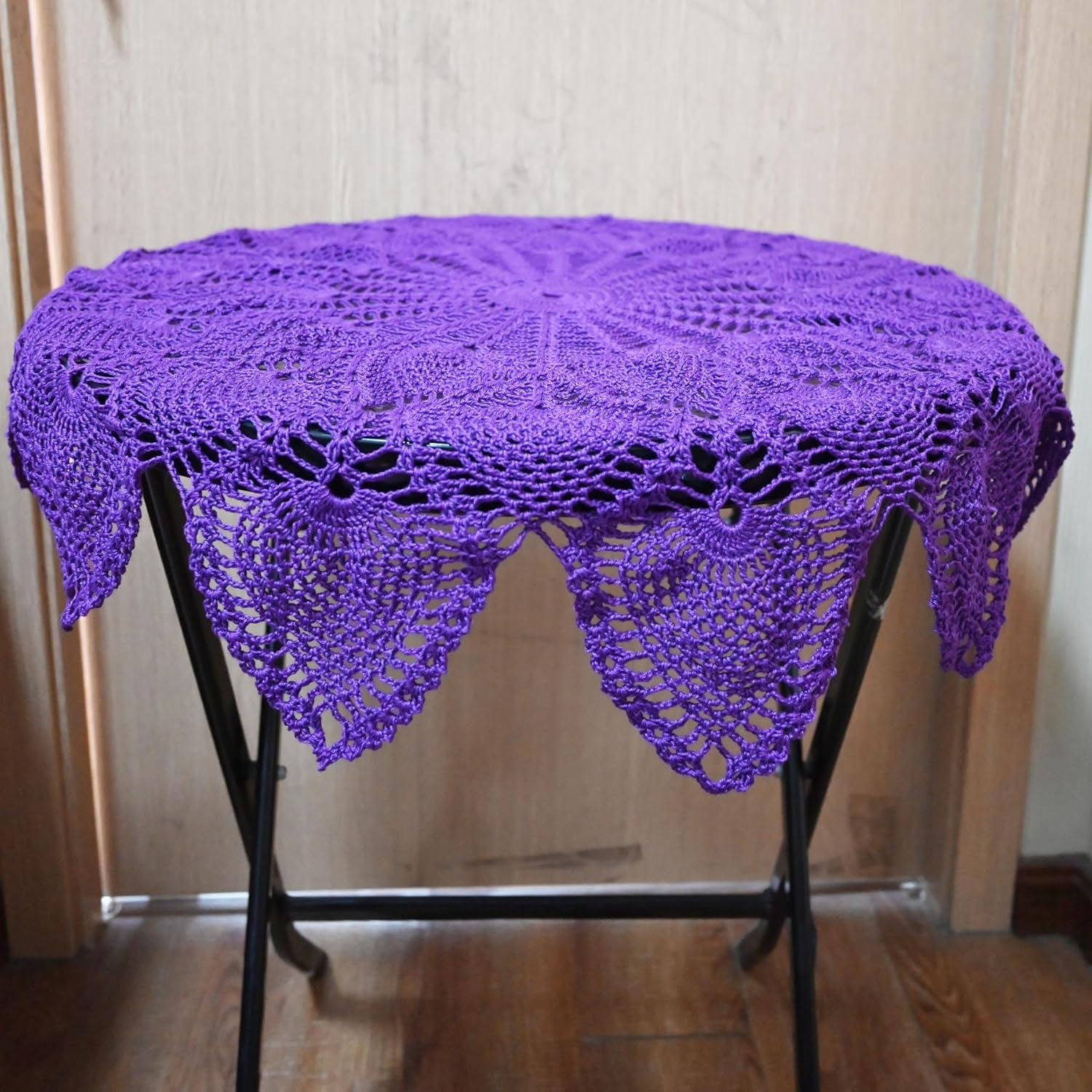 BIBITIME Crochet Pineapple Flower Lace Doilies Round Tablecloth Round Coasters Placemat Tables Sofa Cover (32 in to 35 in,Pack of 1PC, Dark Purple)