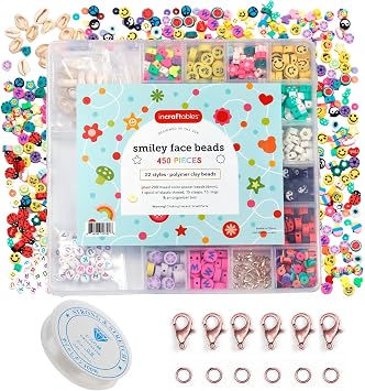 Incraftables Smiley Face Bracelet Kit 450 Clay Beads with Flowers, Cute Charms & Small Accent Beads DIY Jewelry Making Kit Bracelet Supplies for Craft Projects