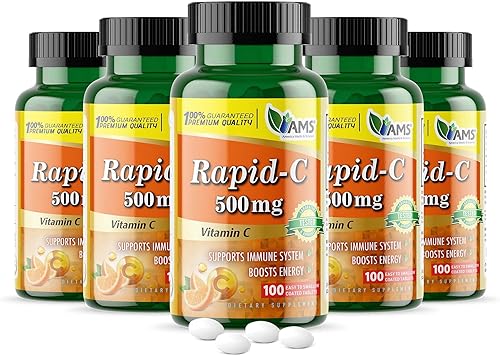 America Medic & Science Rapid-C - Suplemento de vitamina C de 500 mg, 500 tabletas (paquete de 5 de 100 tabletas), apoyo diario del sistema
