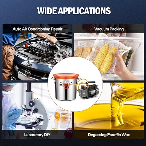 Miniatura 8 de Cámara de vacío de 5 galones con bomba, kit de cámara de desgasificación de acero inoxidable 304 con bomba de vacío de 4.5 CFM 13 HP, para