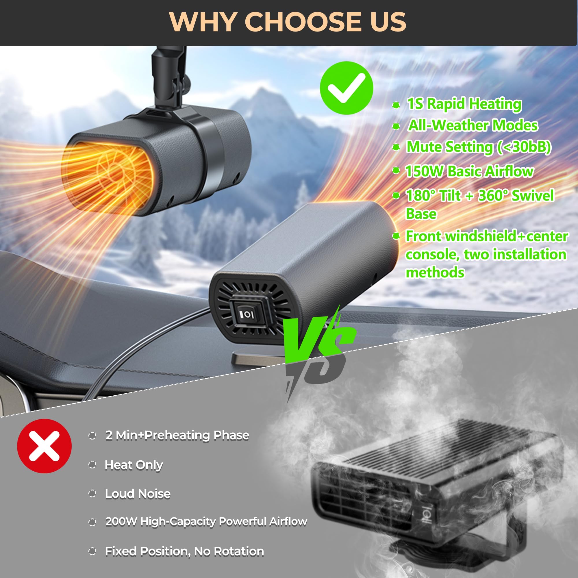 2026 New Portable Car Heaters for Vehicle for Winter 12v Car Heater That Plugs Into Cigarette Lighter 200w — view 7