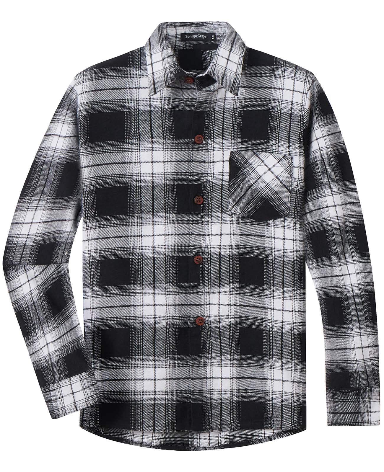 Spring&Gege Camisa casual de franela de manga larga a cuadros para niños (5-14 años)