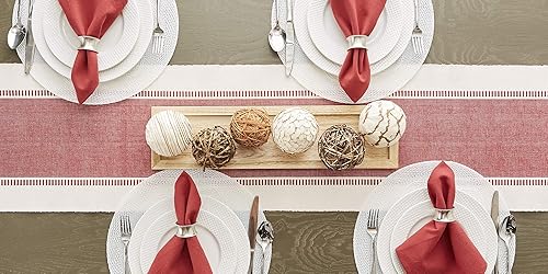 Miniatura 9 de DII Dobby - Camino de mesa tejido a rayas, 13 x 72pulgadas (13 x 77.5, flecos incluidos), rojo granero