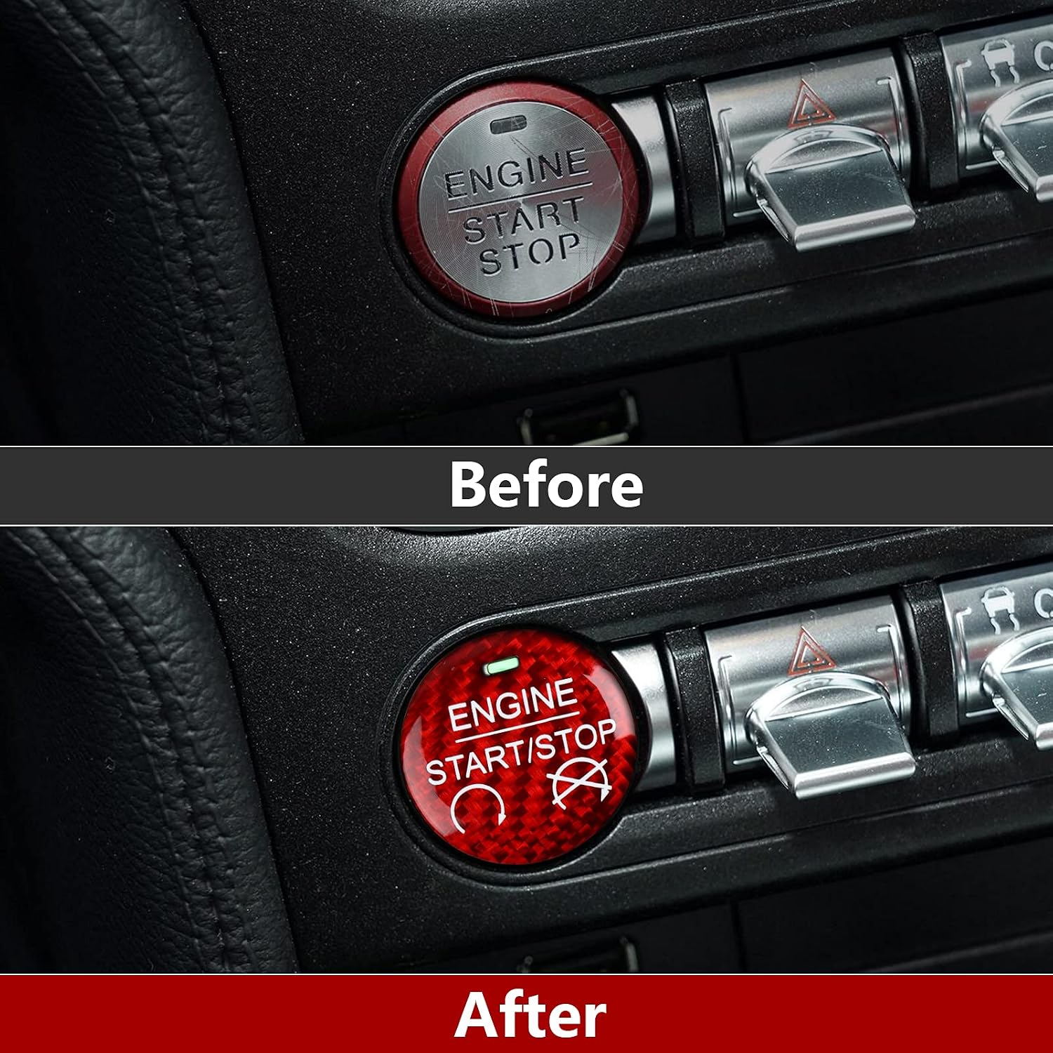 Car Engine Start Stop Button Sticker Carbon Fiber Decal for Ford Mustang 2015 2016 2017 2018 2019 2020 2021 2022 2023 Accessories
