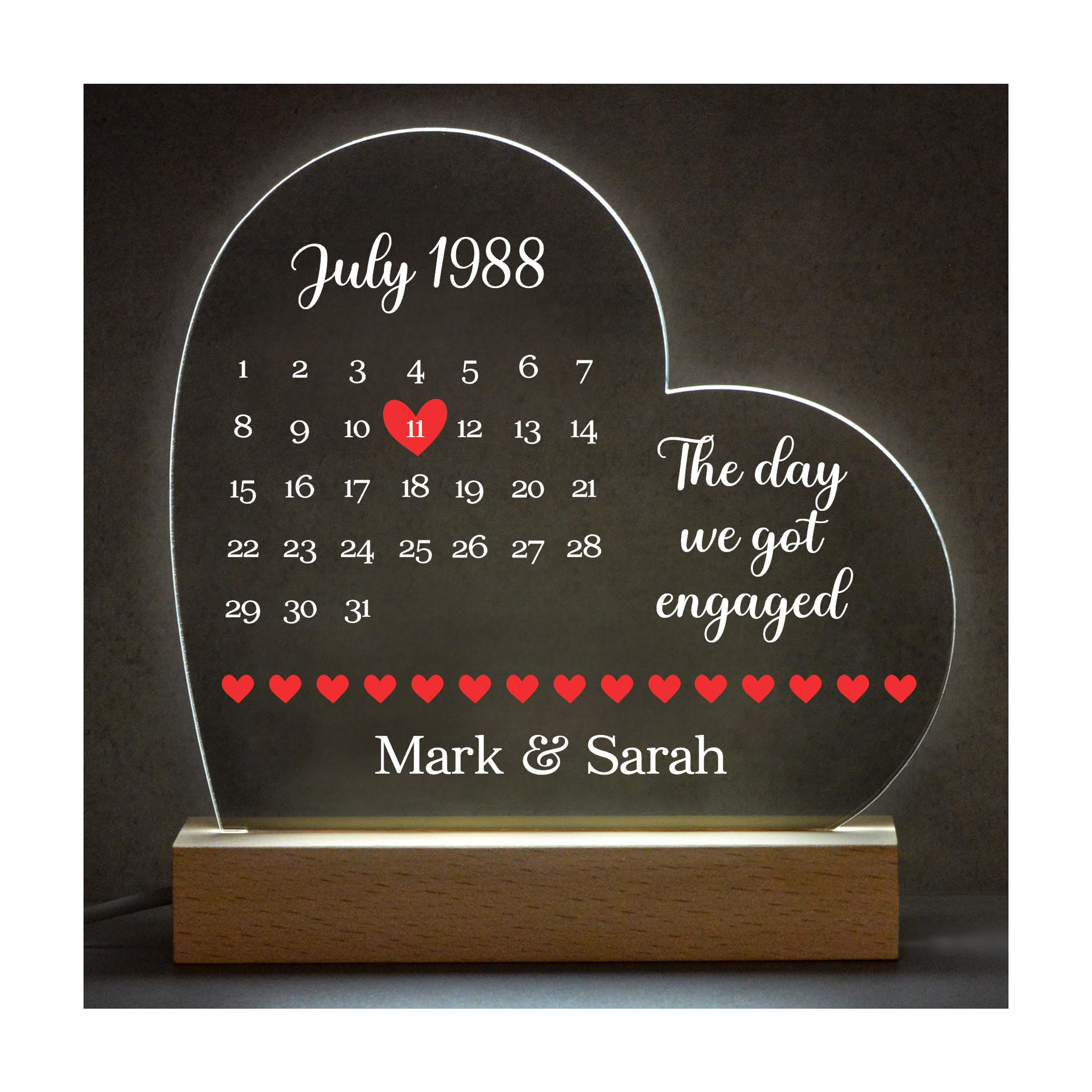 Beecreative The Day We Got Engaged Gifts For Couples Fiance - Engagement Date Calendar - Engagement Light Up Sign Present LED