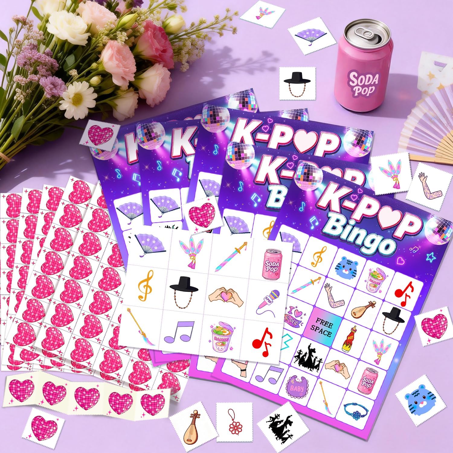 Korean Idol Movie Birthday Party Bingo Games Korean Pop Themed Party Favors Supplies DH Themed Bingo Cards 24 Players for Korean Idol Movie Party Favors
