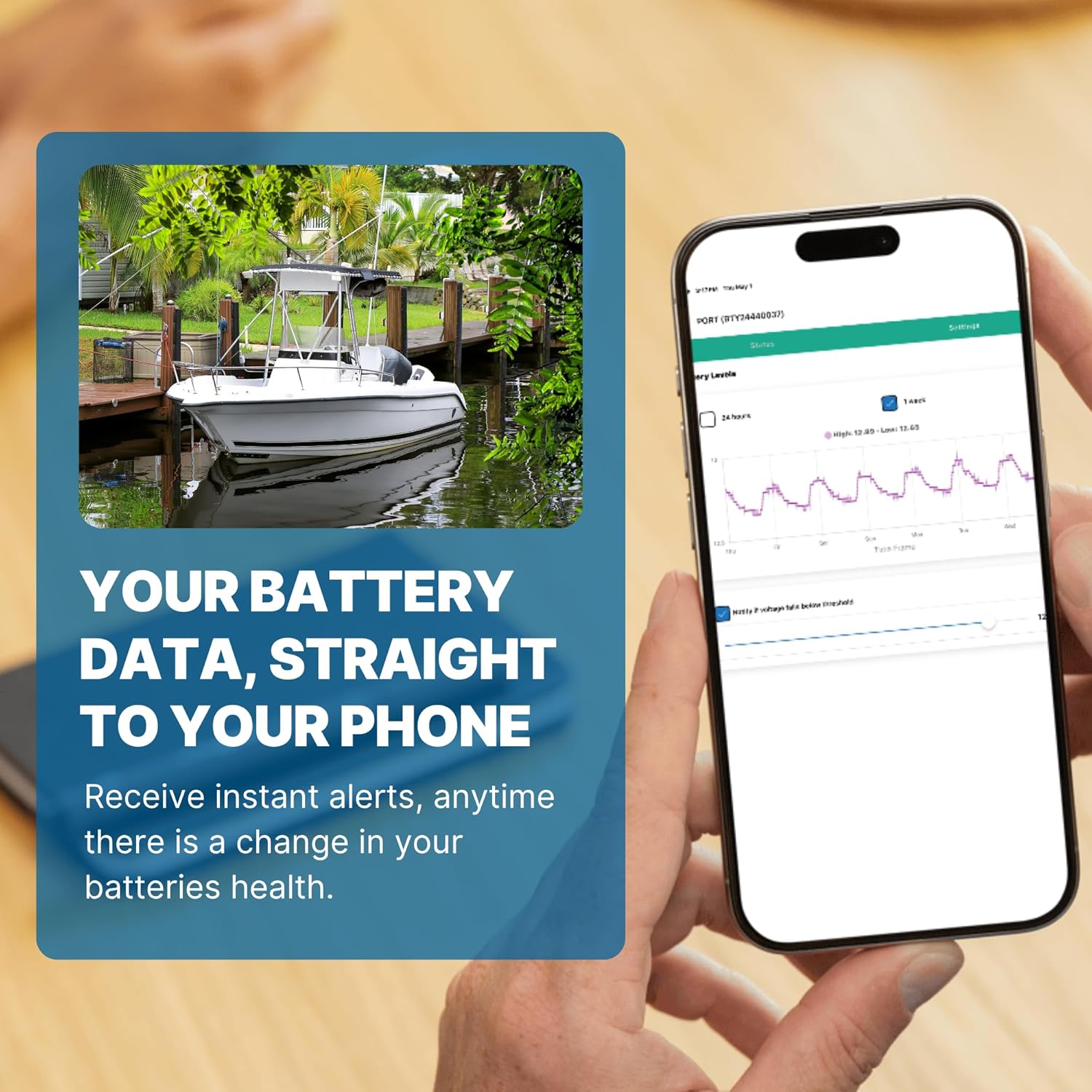 Skyhawk Oversea Battery Voltage Sensor | Wireless Boat Battery Monitor | Self-Powered, Complete Coverage | Works with Oversea Hub & App | No Boat Wiring Required