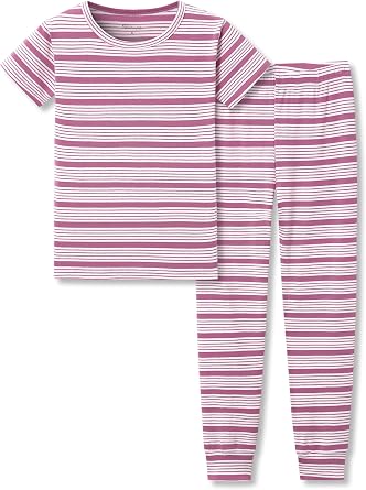 Topgal Kids Purple Brown Stripe Pajamas, 2PC Short Sleeve Pants, Size 2T-10