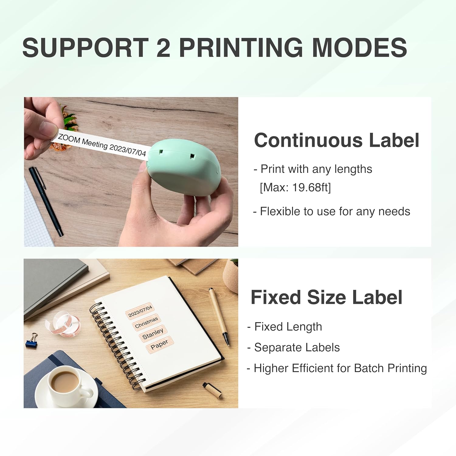 Label Makers SUPVAN E10 Green with 2 Continuous Tapes White