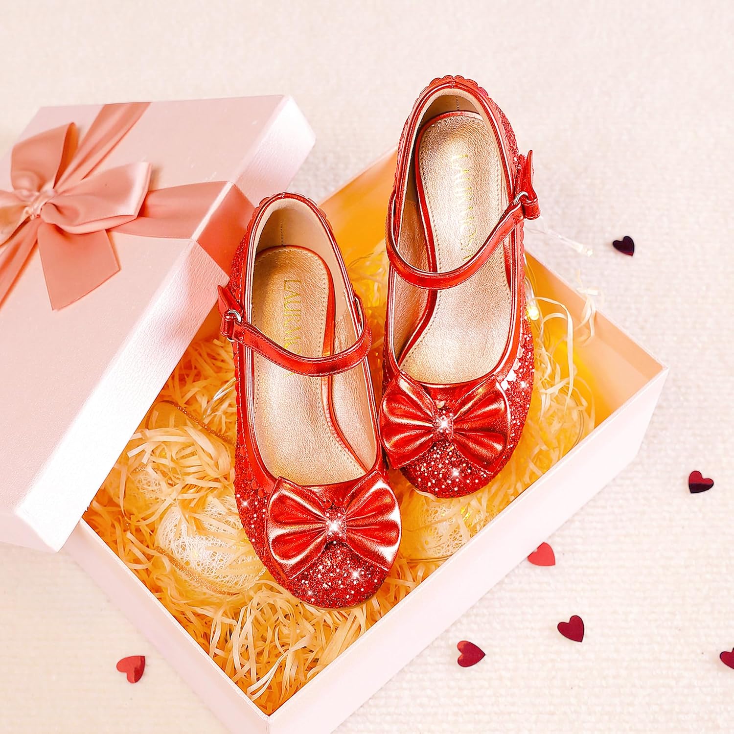 LAURMOSA Princess Shoes High Heel Toddler Girls Dress Shoes Cute Bowknot Sparkle Mary Jane Flower Girls Wedding Birthday Party Prom for Little Big Kids